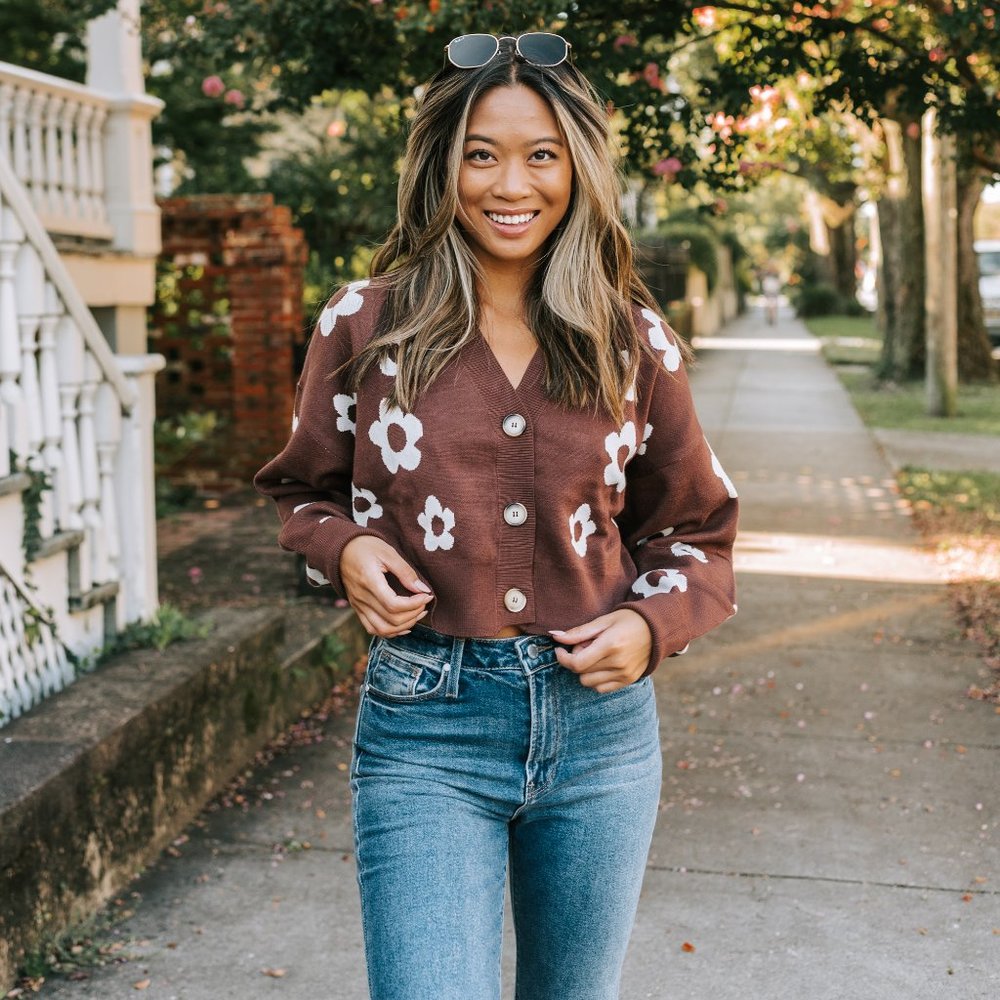 Daisy print cardigan sweater